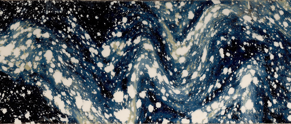 Abstract swirling pattern of blue and white splashes resembling a starry galaxy